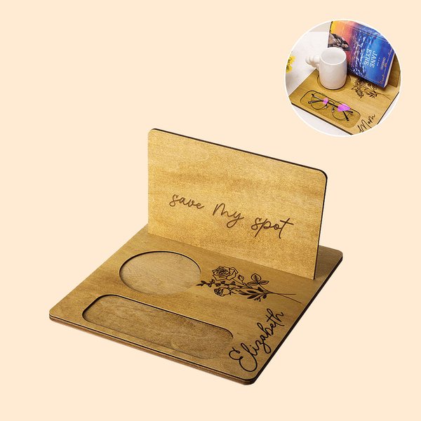Regalo de Cumpleaños para los amantes de la Lectura Personalizado y Grabado Flor de Nacimiento Soporte de Madera para Libros Juego de Marcapáginas con