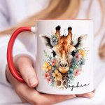 Personalised Multicolour Floral Giraffe 11oz Ceramic Coffee Mug with Name Birthday Anniversary Gift for Family