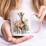 Personalised Multicolour Floral Giraffe 11oz Ceramic Coffee Mug with Name Birthday Anniversary Gift for Family