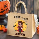 Bruja Vampiro Truco o Trato Bolsa de yute de gran capacidad personalizada con nombre Regalo de Halloween para niños