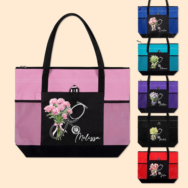 Personalizada Nacimiento Flor Estetoscopio Grande Bolsa de Tote con Nombre Graduación Médica Apreciación Regalo para Enfermera Médico Personal Médico