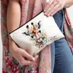 Personalised Watercolour Floral Giraffe Makeup Bag with Name and Wrist Strap Travel Accessory Daily Use Birthday Gift for Women
