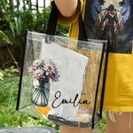 Bouquet de fleurs de naissance personnalisé dans un sac fourre-tout transparent avec nom Cadeau de mariage et d'anniversaire pour les femmes