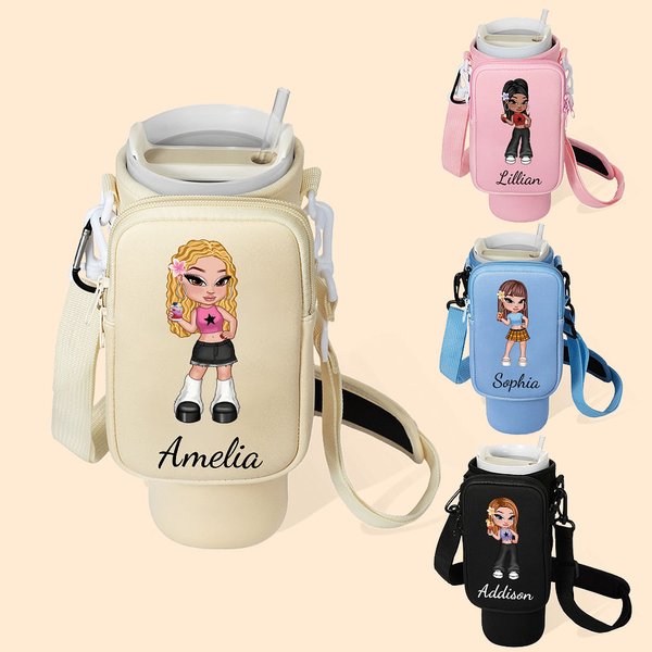 Personalisierte Y2K-Cartoon-Stil Wasserflasche Tragetasche für 1200 ml Stanley mit Abnehmbaren Täschchen Trageriemen Geburtstagsgeschenk für Damen