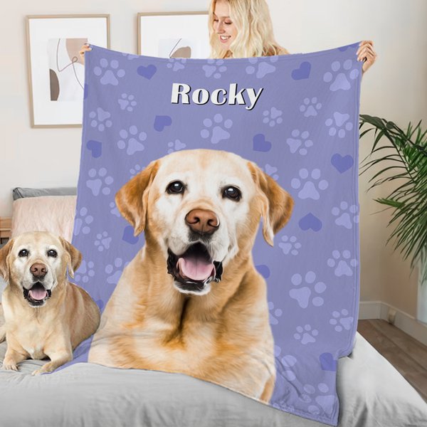 Pittura ad olio personalizzata Cat Dog Pet Portrait Paw Prints Soft Throw Blanket with Name Home Decor Christmas Birthday Gift for Pet Lovers