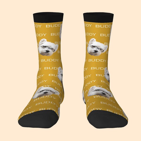 Calzini personalizzati multicolore con foto di cani e gatti con nome, regalo di compleanno per gli amanti degli animali.