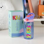 Borraccia da 475ml personalizzata con design brillante doodle floreale paisley con maniglia e cannuccia in silicone regalo compleanno per bambini