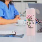 Personalized Stethoscope Birth Flower Bouquet Name 20oz Skinny Tumbler with Straw Appreciation Graduation Gift for Nurse Doctor Medical Staff