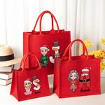 Sac Rouge en Jute Personnalisé avec Nom Initiale Personnage Cadeau de Noël Fêtes de la Fin d'Année pour Enfant Famille