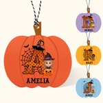 Personnalisé Personnage Cartoon Pumpkin Halloween panier en bois avec initiale Spooky Season Trick or Treat Cadeau pour enfants