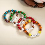 Personalizada Multicolor Baloncesto Béisbol Deporte Pulsera elástica de cuentas con nombre Deportes Fiesta Equipo Regalo para los amantes del deporte