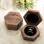 Gepersonaliseerde zeshoek berg bloem houten ring doos met drie sleuven bruiloft verloving voorstel Keepsake Gift voor paar