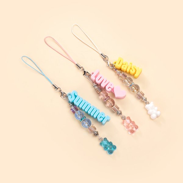 Personalisierte niedlichen Bären Perlen Charme Lanyard mit 3D gedruckt Name Telefon Tasche Zubehör Geburtstag Jahrestag Geschenk für Mädchen