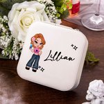 Personalised Portable Y2K Cartoon Character Leather Jewellery Box with Name Birthday Mother's Day Accessory Gift for Women Girls