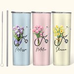Personalized Stethoscope Birth Flower Bouquet Name 20oz Skinny Tumbler with Straw Appreciation Graduation Gift for Nurse Doctor Medical Staff