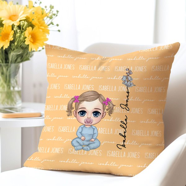 Housse de Coussin Personnalisée avec Personnage de Dessin Animé et Nom Décoration de Chambre Cadeau Noël Anniversaire pour Enfant