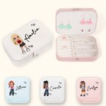 Personalised Portable Y2K Cartoon Character Leather Jewellery Box with Name Birthday Mother's Day Accessory Gift for Women Girls