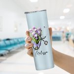 Personalized Stethoscope Birth Flower Bouquet Name 20oz Skinny Tumbler with Straw Appreciation Graduation Gift for Nurse Doctor Medical Staff