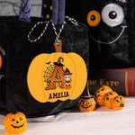 Personnalisé Personnage Cartoon Pumpkin Halloween panier en bois avec initiale Spooky Season Trick or Treat Cadeau pour enfants