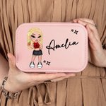 Personalised Portable Y2K Cartoon Character Leather Jewellery Box with Name Birthday Mother's Day Accessory Gift for Women Girls
