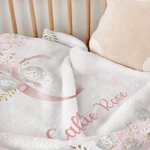 Personalised Pink Floral Soft Throw Blanket with Initial and Name Birthday Baby Shower Gift for Baby Girls