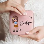 Personalised Portable Y2K Cartoon Character Leather Jewellery Box with Name Birthday Mother's Day Accessory Gift for Women Girls