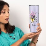 Personalized Stethoscope Birth Flower Bouquet Name 20oz Skinny Tumbler with Straw Appreciation Graduation Gift for Nurse Doctor Medical Staff