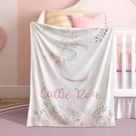 Personalised Pink Floral Soft Throw Blanket with Initial and Name Birthday Baby Shower Gift for Baby Girls