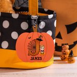 Personnalisé Personnage Cartoon Pumpkin Halloween panier en bois avec initiale Spooky Season Trick or Treat Cadeau pour enfants