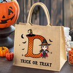 Spersonalizowana torba na zakupy z juty z imieniem i inicjałem na Halloween dla chłopców i dziewczynek