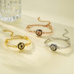Personalisierte gravierte Liebe Herz Runde Anhänger Foto Projektion Armband mit Text und Edelstein Jahrestag Geburtstag Geschenk für Frauen Mädchen