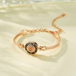 Personalisierte gravierte Liebe Herz Runde Anhänger Foto Projektion Armband mit Text und Edelstein Jahrestag Geburtstag Geschenk für Frauen Mädchen