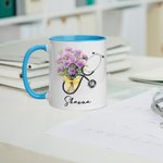 Personalized Birth Flower Stethoscope 11oz Ceramic Mug with Name Birthday Christmas Gift for Doctor Nurse