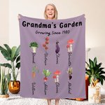 Personalised Multicolour Grandma's Vegetable Garden Throw Soft Blanket with 1-8 Names Mother's Day Birthday Christmas Gift for Mom Grandma