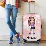 Personalised Y2K Style Cartoon Character 18-32 Inches Luggage Cover with Name and World Map Birthday Travel Accessories Gift for Women Girls