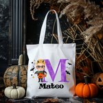 Personalizzato Carino personaggio dei cartoni animati tela Tote Treat Bag con nome e iniziale Dolcetto o scherzetto Halloween Party Favor Gift per i bambini