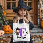Personalizzato Carino personaggio dei cartoni animati tela Tote Treat Bag con nome e iniziale Dolcetto o scherzetto Halloween Party Favor Gift per i bambini