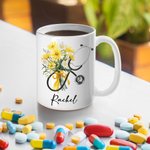 Personalized Birth Flower Stethoscope 11oz Ceramic Mug with Name Birthday Christmas Gift for Doctor Nurse