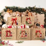 Personalisierte Cartoon-Charakter Weihnachtsschleife Tragetasche mit Namen Initiale Jute-Tasche Tote Bag Weihnachtsgeschenk für Familie Freunde