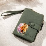 Personlig fødselsblomst Hest Fødselsmerke Tri-Fold PU lær lommebok med kortholder og navn Bursdagsgave til hesteelsker Kvinner