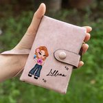Portefeuille Tri-pli en Cuir PU Personnalisé avec Nom et Dessin Animé de Fille Y2K Bracelet Porte-carte Cadeau Noël Anniversaire pour les Femmes