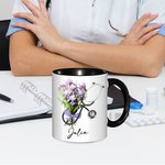 Personalized Birth Flower Stethoscope 11oz Ceramic Mug with Name Birthday Christmas Gift for Doctor Nurse