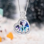 Collier Cœur Personnalisé avec 1 à 5 Noms Gravés et Pierre de Naissance Bijou Orné de Cristal Cadeau Anniversaire Noël pour Femme