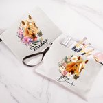 Henkilökohtainen Syntymä Kukka Hevonen syntymämerkki Makeup laukku nimi ja rannehihna Travel Accessory Syntymäpäivä lahja hevonen rakastaja 4