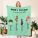 Personalised Multicolour Grandma's Vegetable Garden Throw Soft Blanket with 1-8 Names Mother's Day Birthday Christmas Gift for Mom Grandma