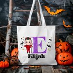 Personalizzato Carino personaggio dei cartoni animati tela Tote Treat Bag con nome e iniziale Dolcetto o scherzetto Halloween Party Favor Gift per i bambini