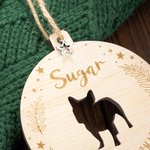 Ornement Noël en Bois Personnalisé avec Nom et Text Gravés Décoration Suspendue avec Silhouette de Chien Cadeau pour Amoureux d'Animal