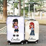 Personalised Y2K Style Cartoon Character 18-32 Inches Luggage Cover with Name and World Map Birthday Travel Accessories Gift for Women Girls