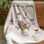 Personalized Birth Flower Garden Soft Throw Blanket with Title and Christmas Birthday Gift for Mom Grandma