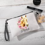 Henkilökohtainen Syntymä Kukka Hevonen syntymämerkki Makeup laukku nimi ja rannehihna Travel Accessory Syntymäpäivä lahja hevonen rakastaja 6